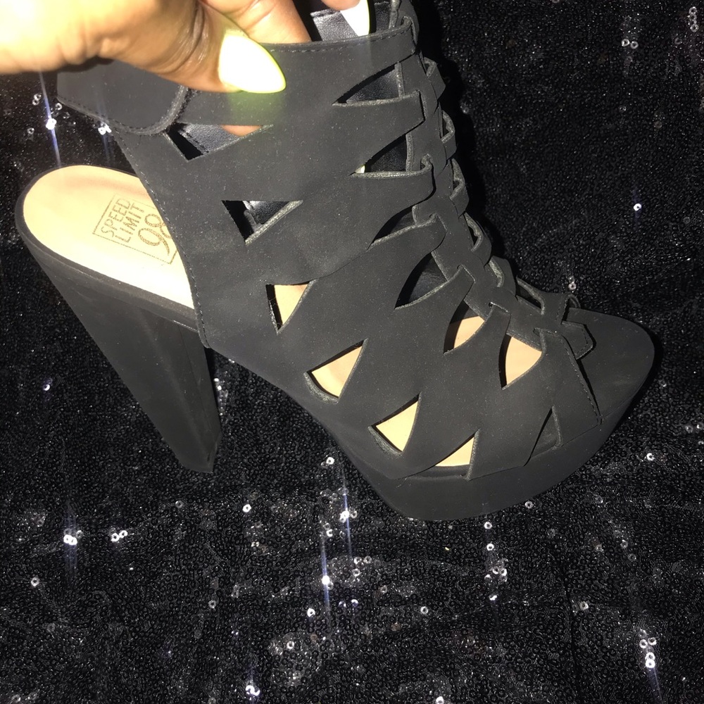 Peep toe black heels